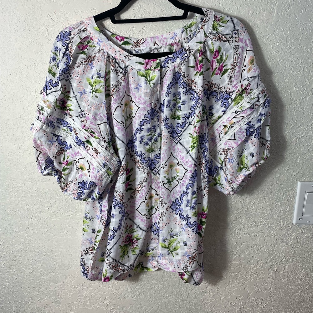 Jane + Delancey Floral Puff Sleeve Blouse Sz XL